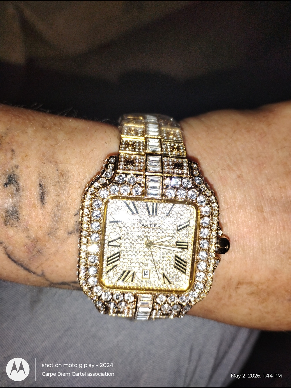 Cartier Gold and Clear Crystal Pavé Square Watch